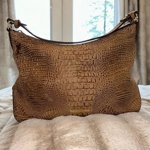 Brahmin croc embossed gold accented shoulder hobo handbag